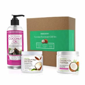 Pure Body Naturals Coconut Gift Set for Hair & Body, Fractionated Coconut Oil, Coconut Oil Deep Conditioning Hair Mask, Exfoliating Coconut Milk Scrub