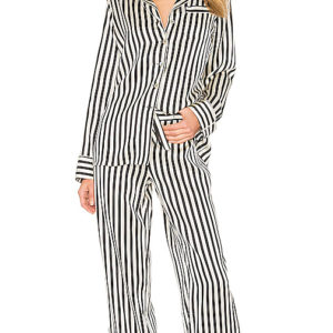Olivia von Halle Lila Silk Pajama Set in Black & White. - size 1 (also in 2,3,4)